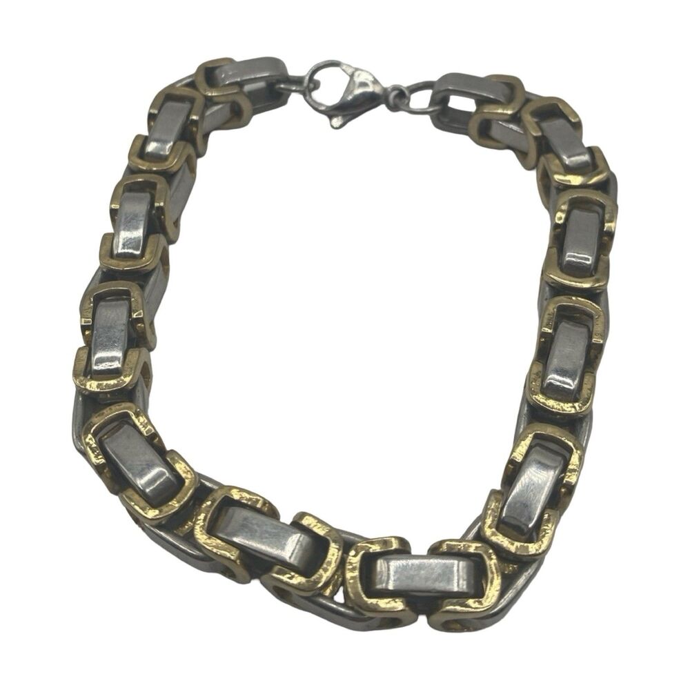 Two Tone Stainless Steel Byzantine Men's Bracelet 8"